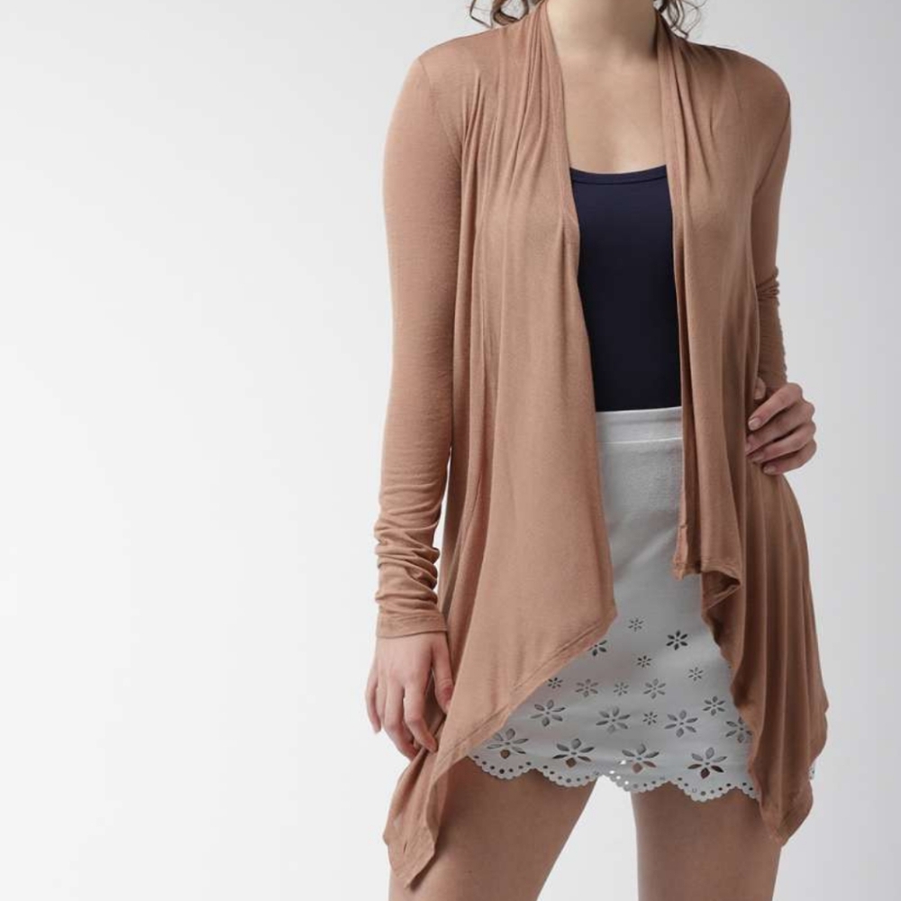 Forever 21 Tan Camel Cardigan Lightweight Open Front Stretch Knit New